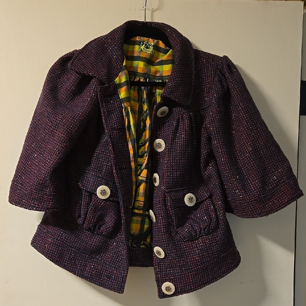 Purple Blazer with Short Sleeves and Vibrant Lining